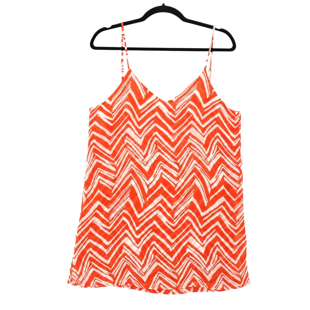 Show Me Your Mumu Tank Top womens Medium Orange White Chevron V-Neck Sheer